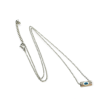 Necklace steel silver with washer blue eye1
